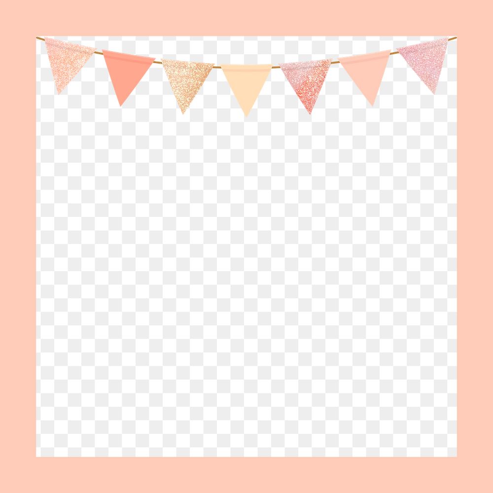 Png pastel party flag frame design, transparent background