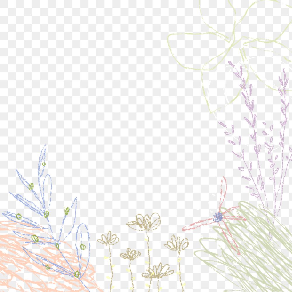 Kids doodle png border, colorful crayon design, transparent background