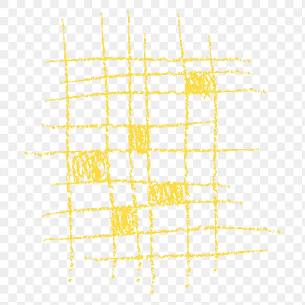 Png crayon grids kids sticker, yellow hand drawn doodle design, transparent background