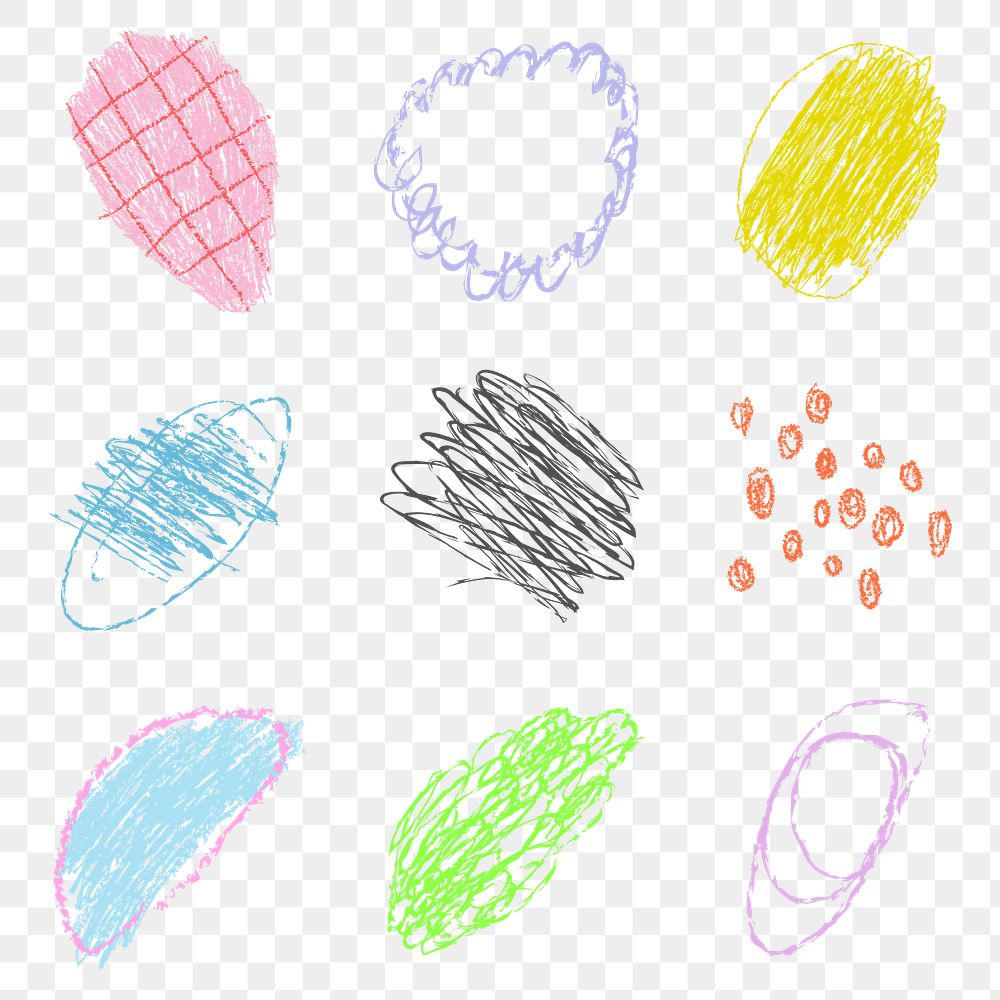 Png colorful circle doodle stickers, kids crayon design on transparent background