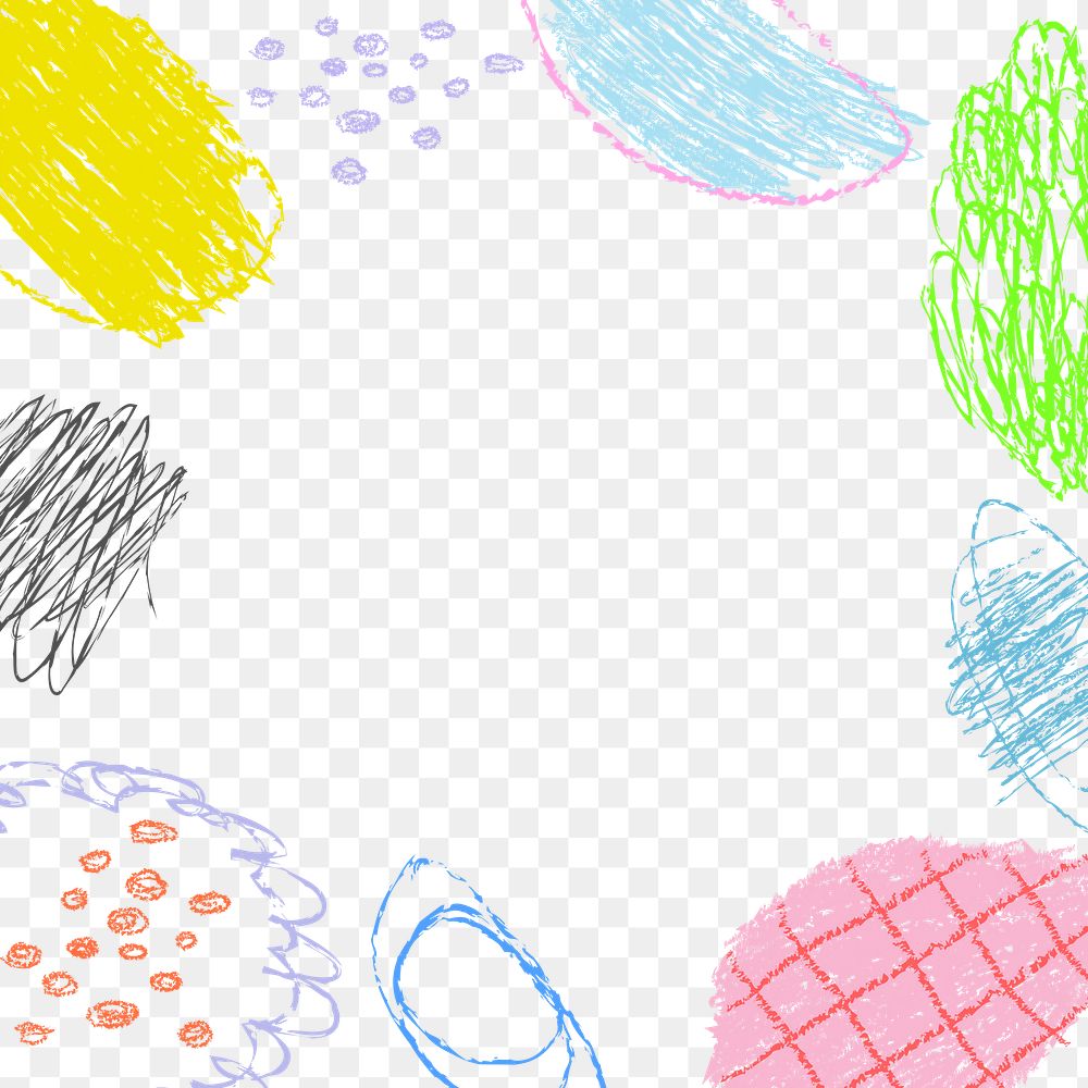 Colorful doodle png frame, crayon scribble design