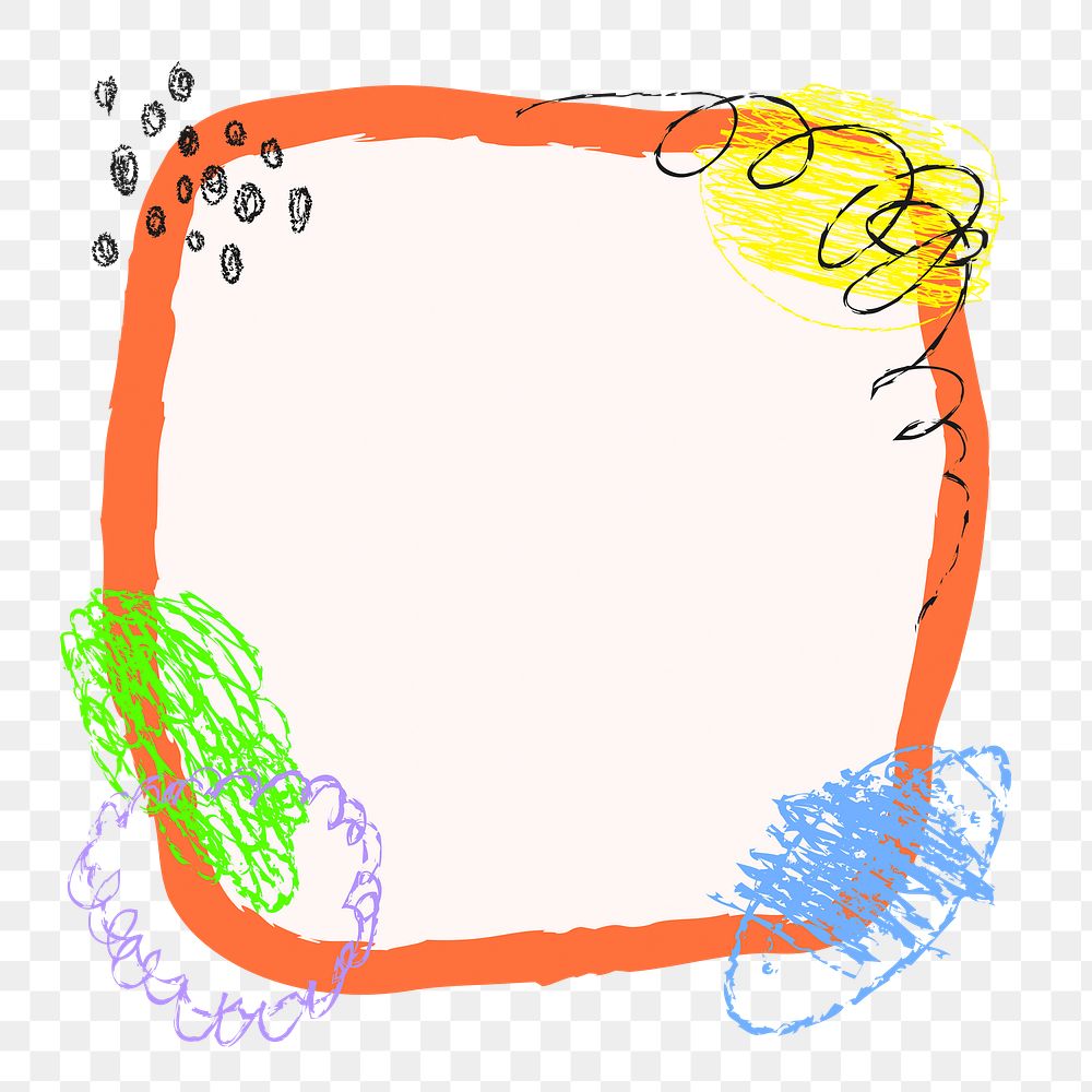 Colorful doodle png frame, crayon scribble design
