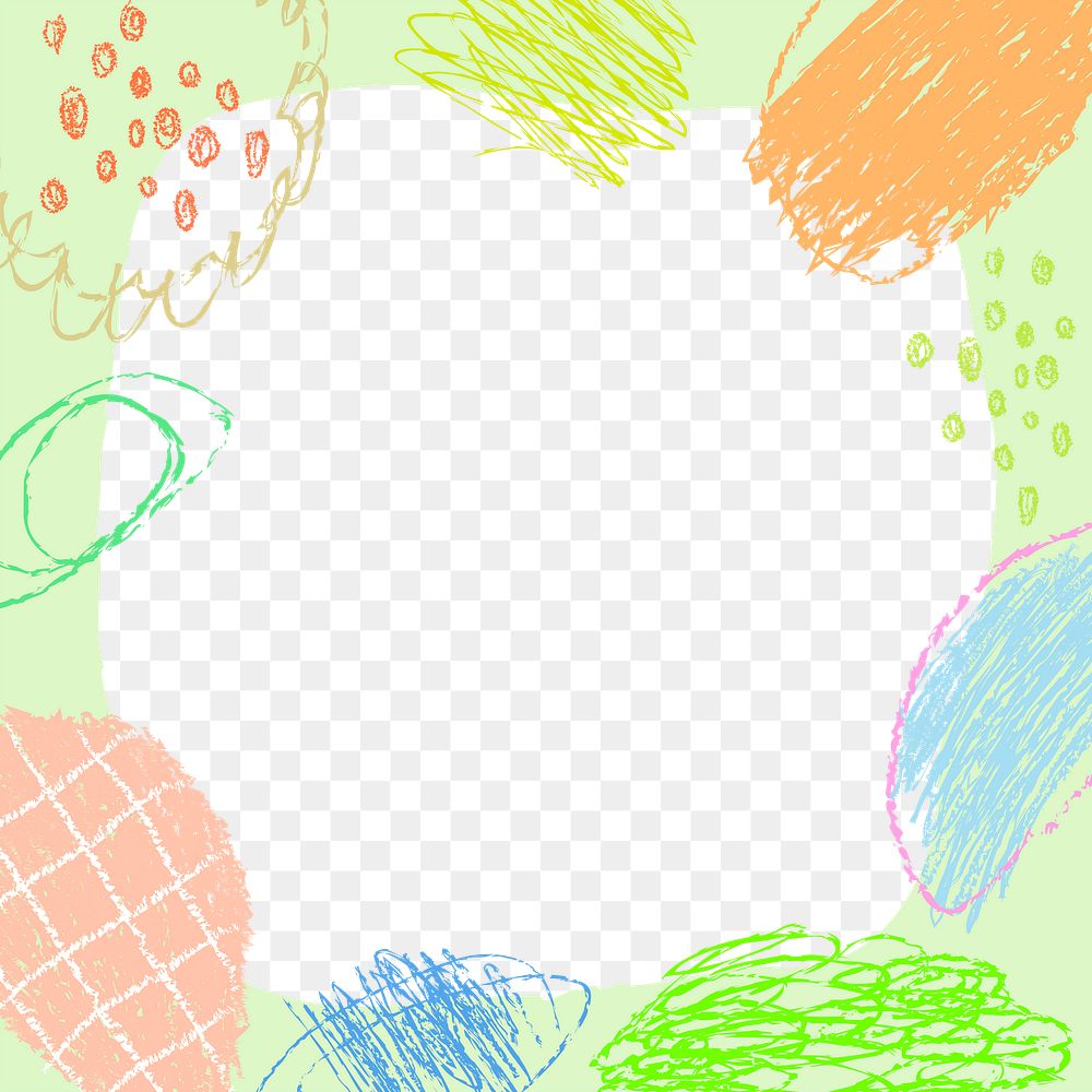 Colorful doodle png frame, crayon scribble design