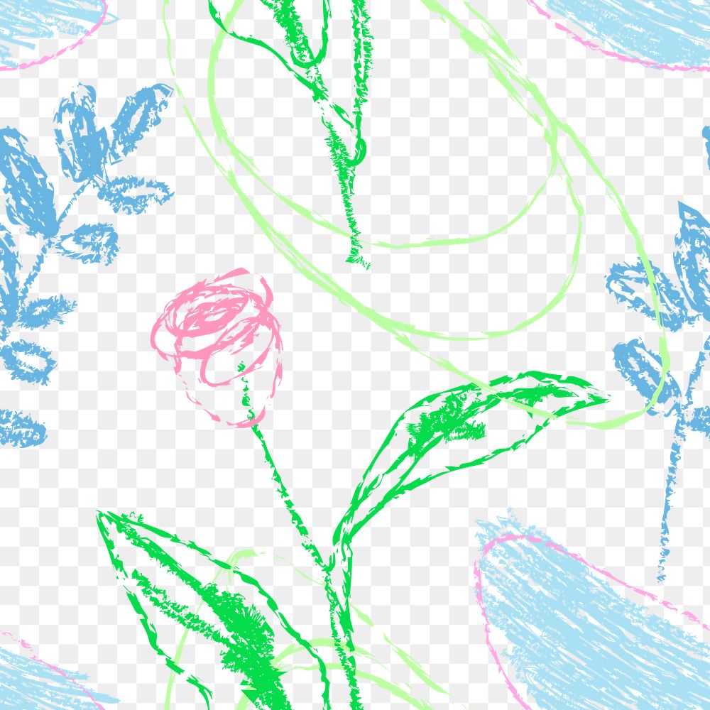 Floral line art png transparent background, pastel kids doodle design