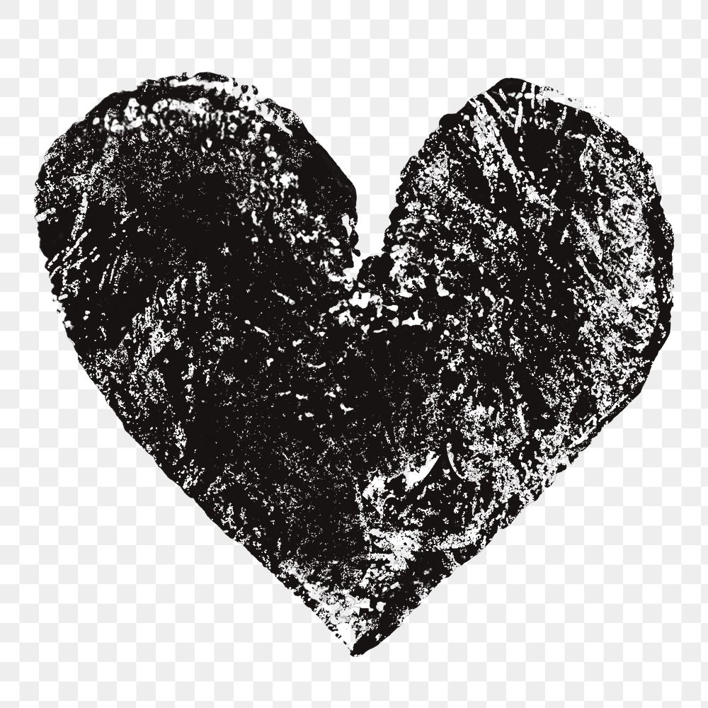 Distressed heart png sticker, black design on transparent background