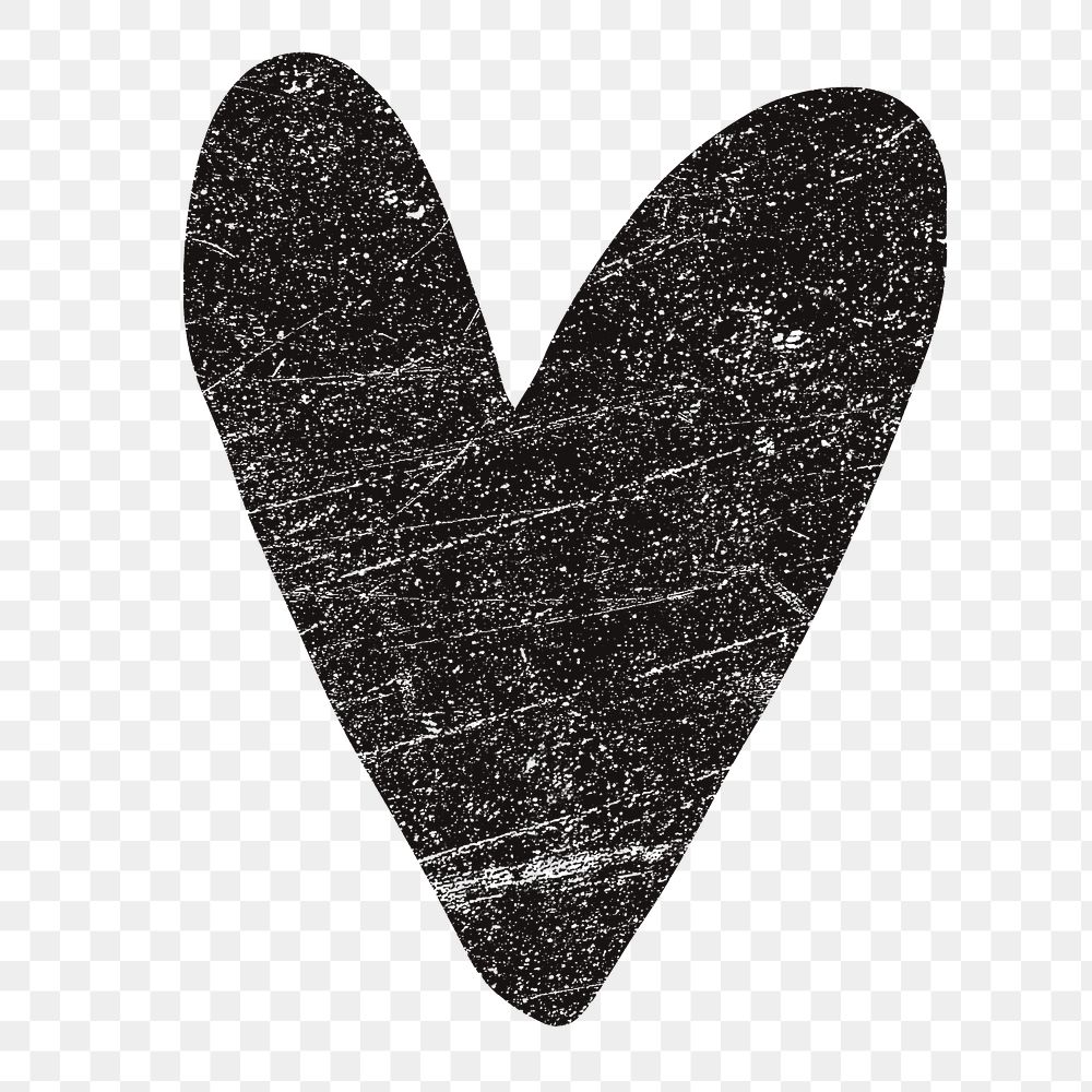 Distressed heart png sticker, black design on transparent background