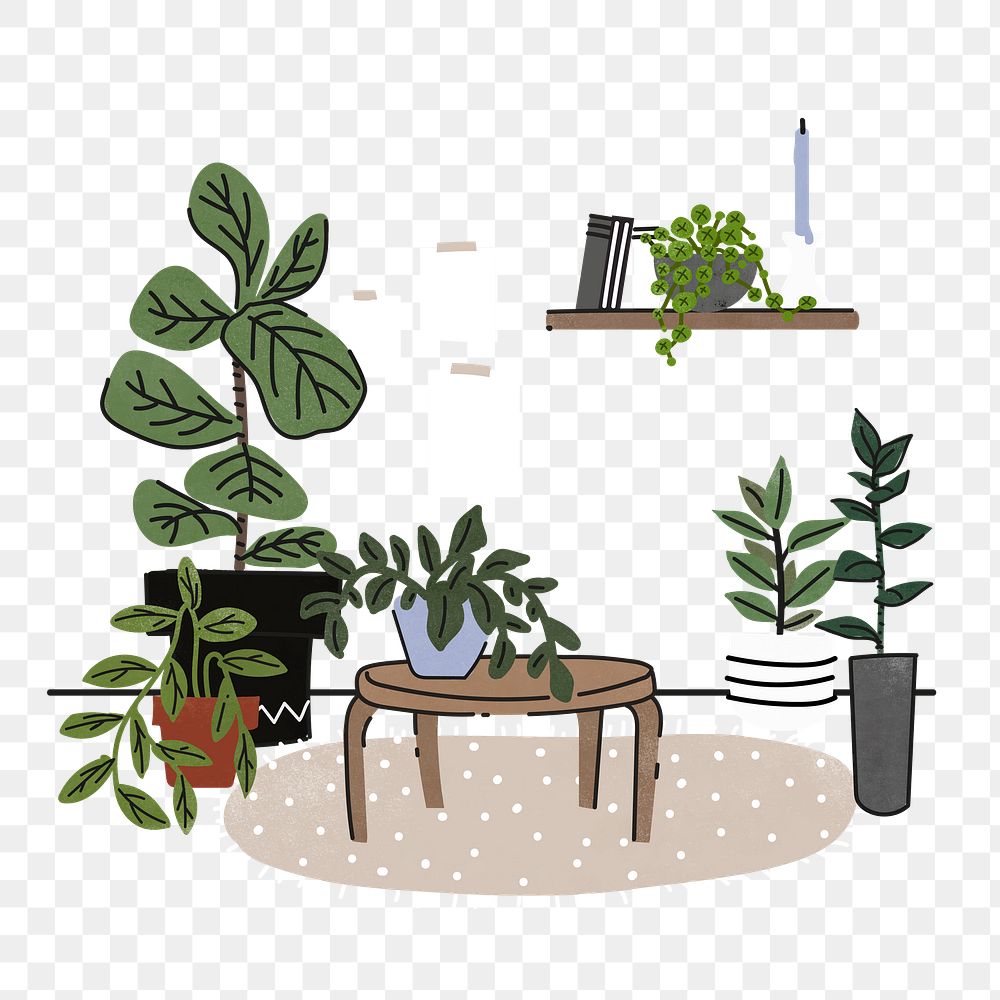 Aesthetic room png illustration, with furniture & home decor, transparent background