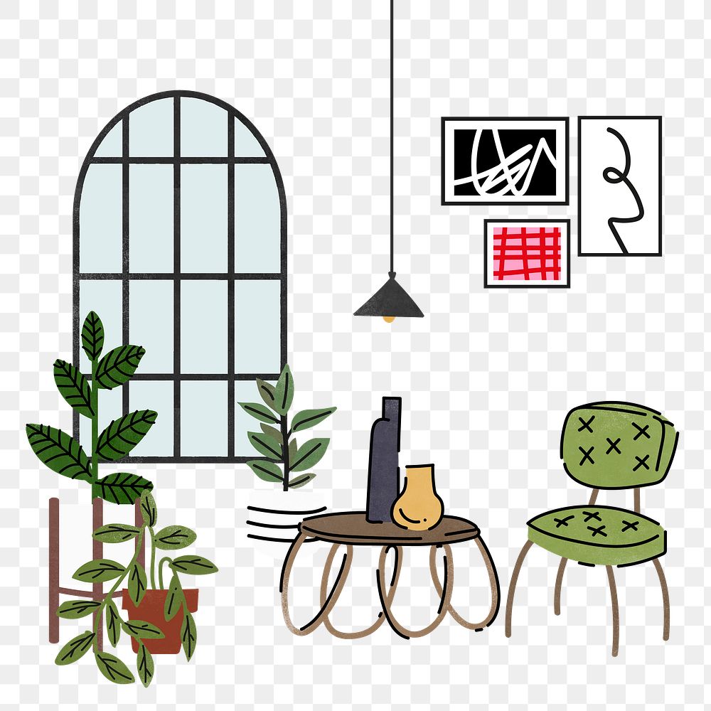 Cafe png illustration, with furniture & home decor, transparent background