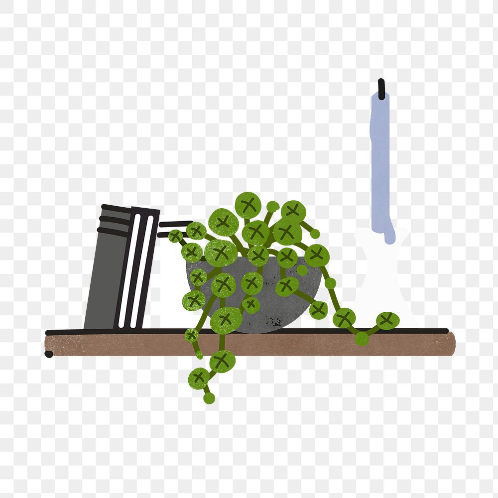Plant on shelf png sticker, home decor illustration