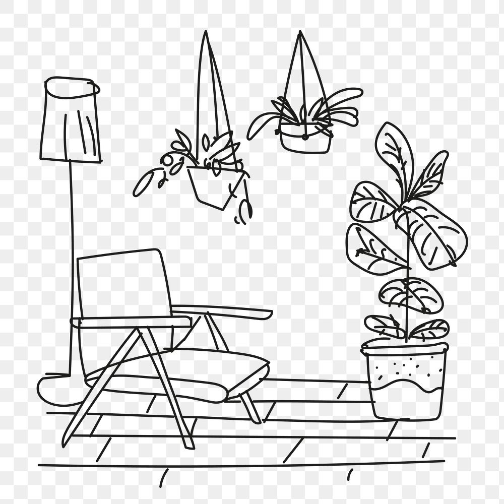 Room png doodle sketch, home interior illustration, transparent background