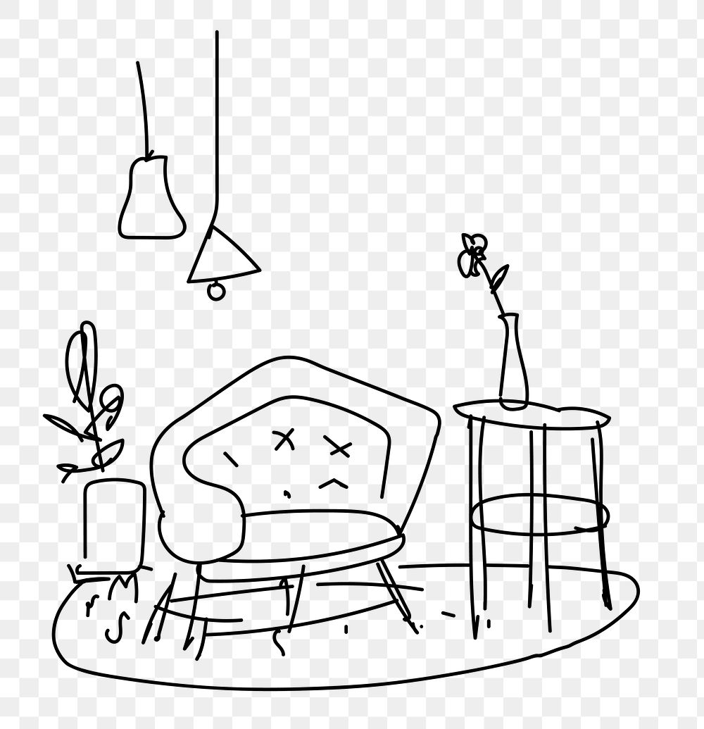 Doodle room png sketch, home interior illustration, transparent background