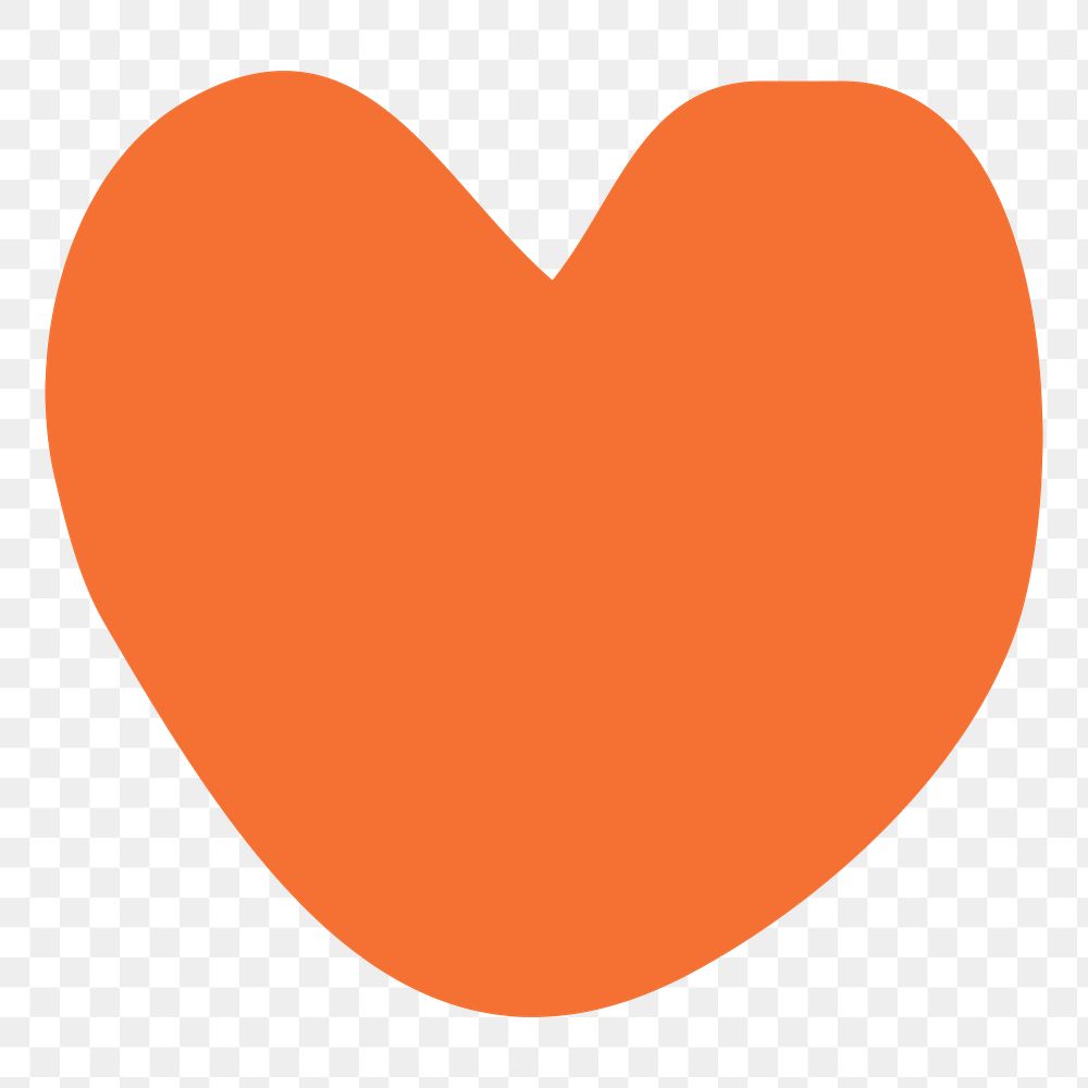Heart png sticker, orange shape doodle on transparent background