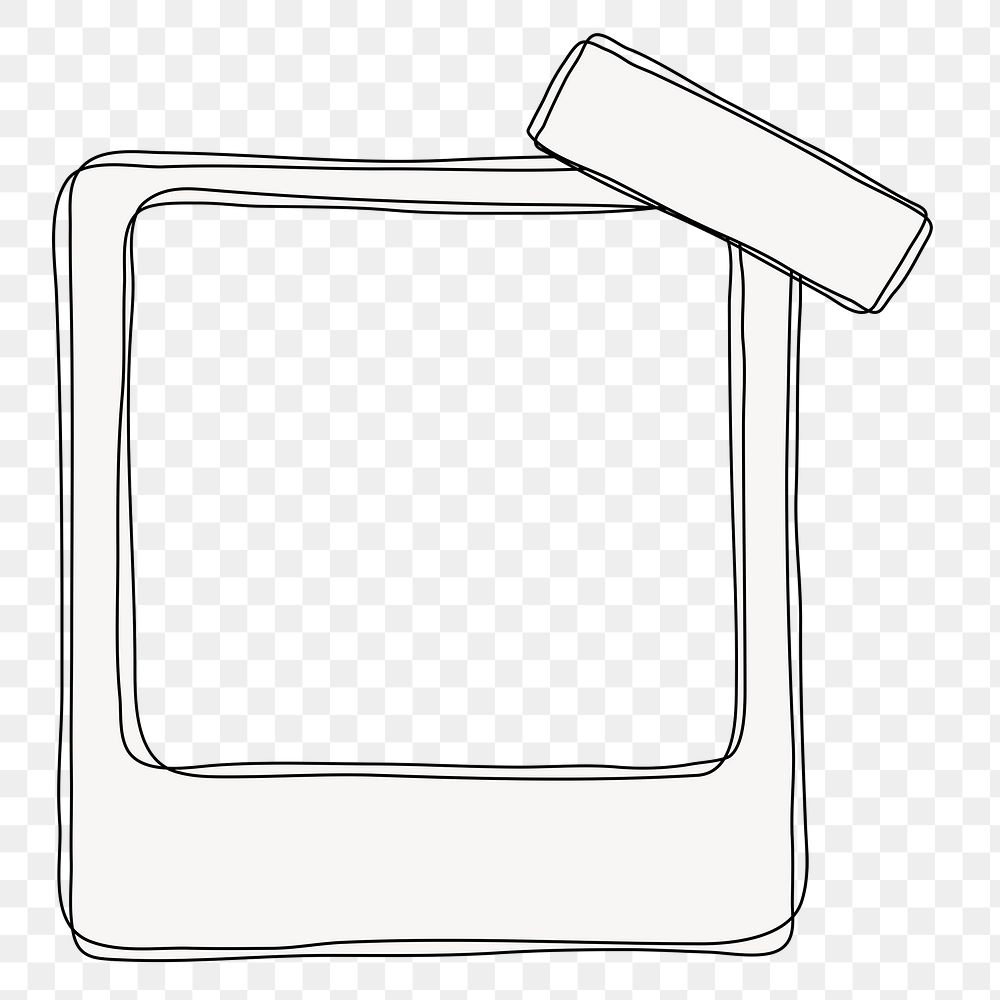 Doodle instant png frame sticker, simple line art design on transparent background