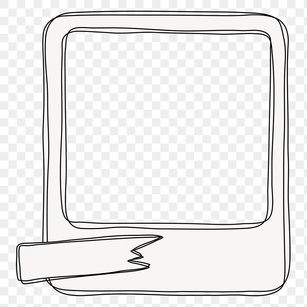 Doodle instant png frame sticker, simple line art design on transparent background