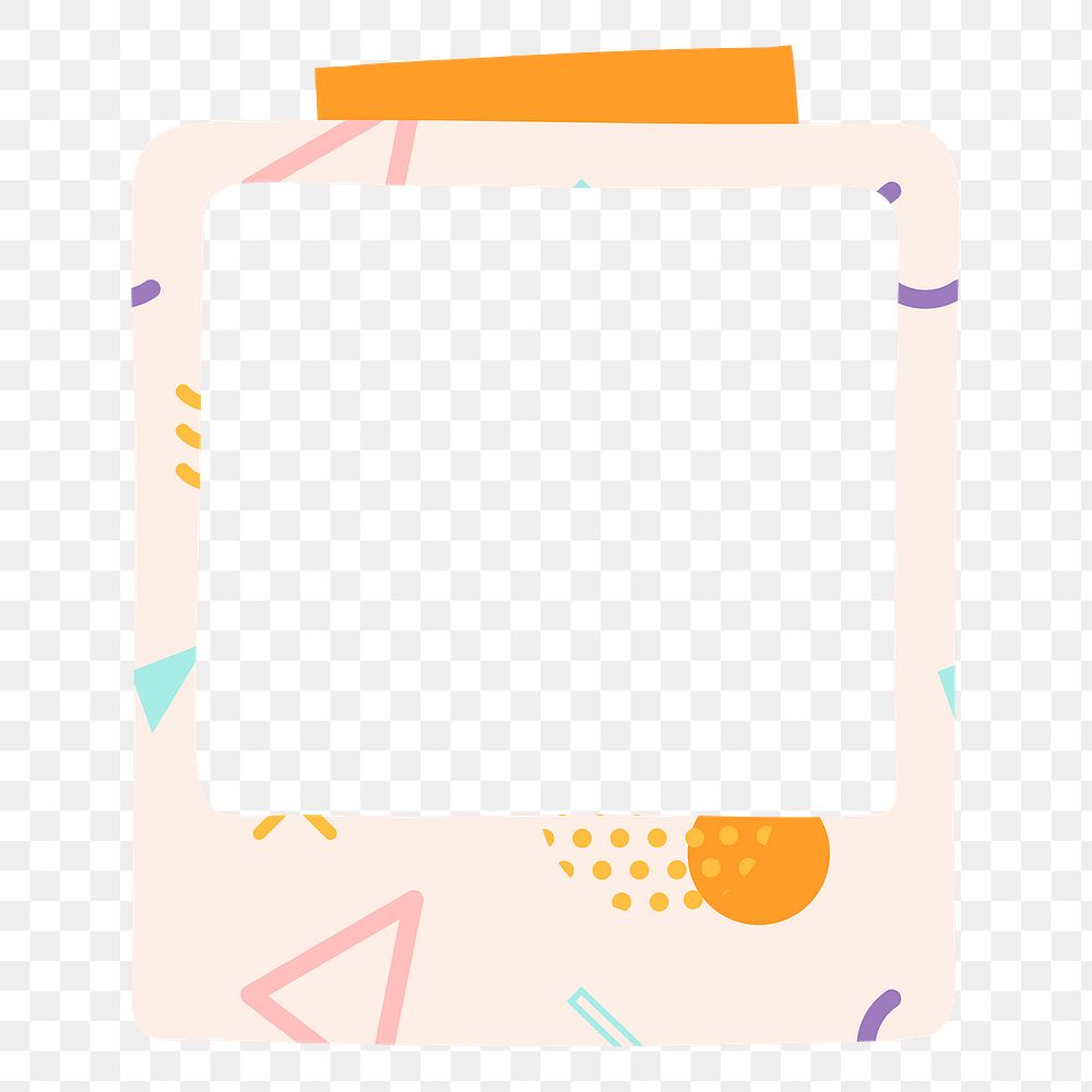 Cute geometric png frame, instant photo film on transparent background