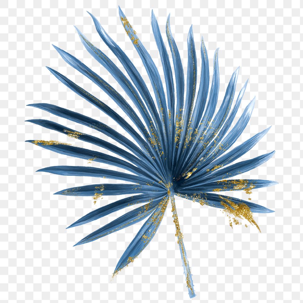 Tropical leaf png clipart, blue fan palm leaf, transparent background