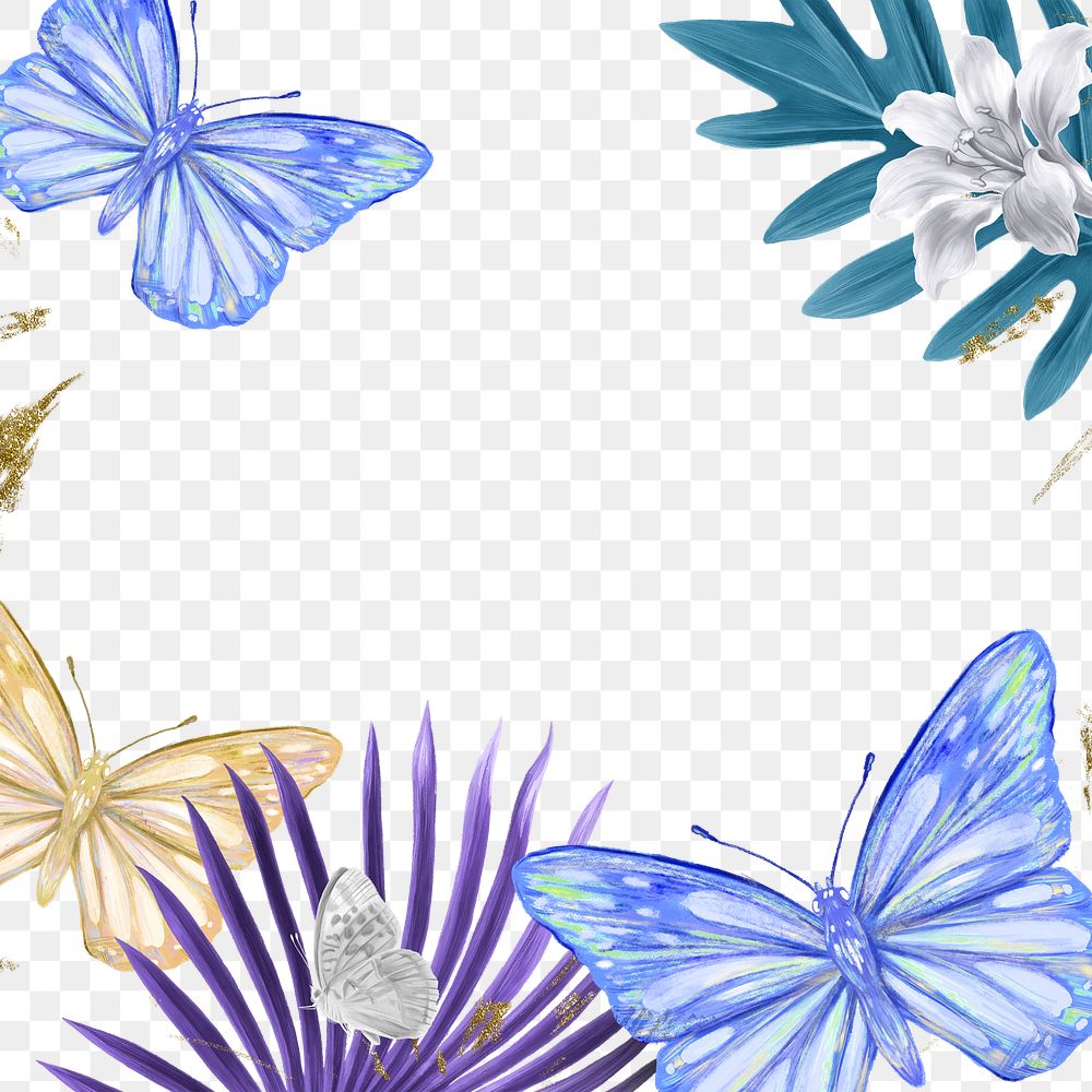 Nature png border frame, aesthetic butterfly, transparent design