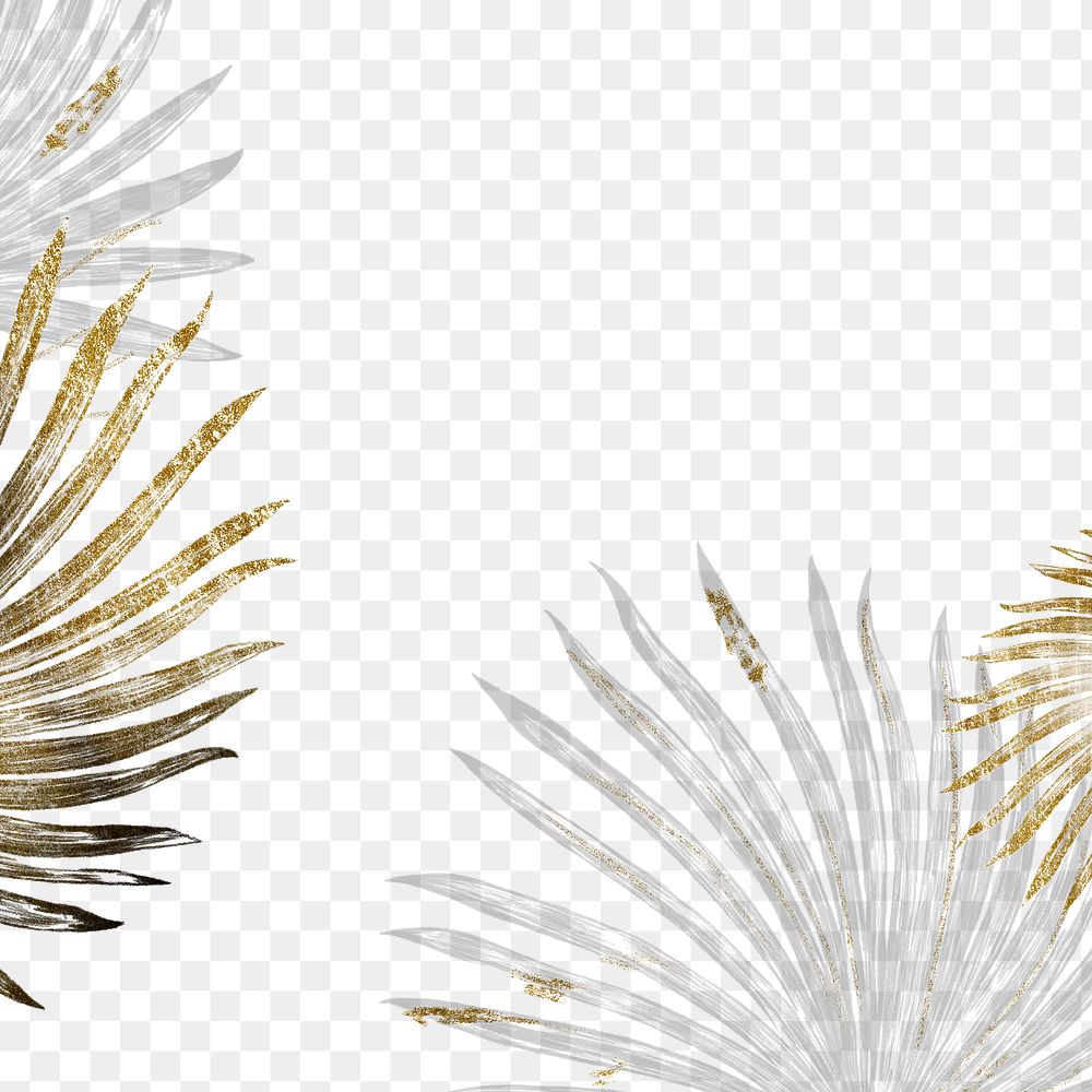 Gold glitter png border frame, tropical leaf, transparent design