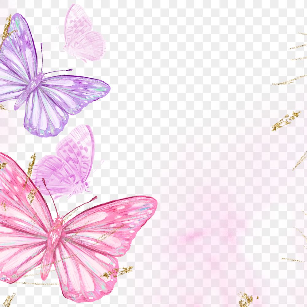 Pink butterfly png border frame background, transparent design 