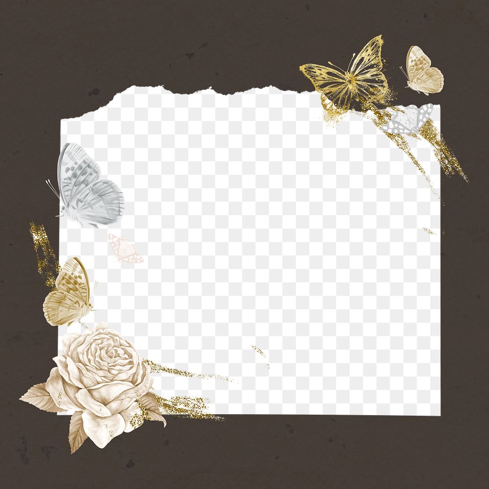 Aesthetic png frame background, gold glitter nature, transparent design