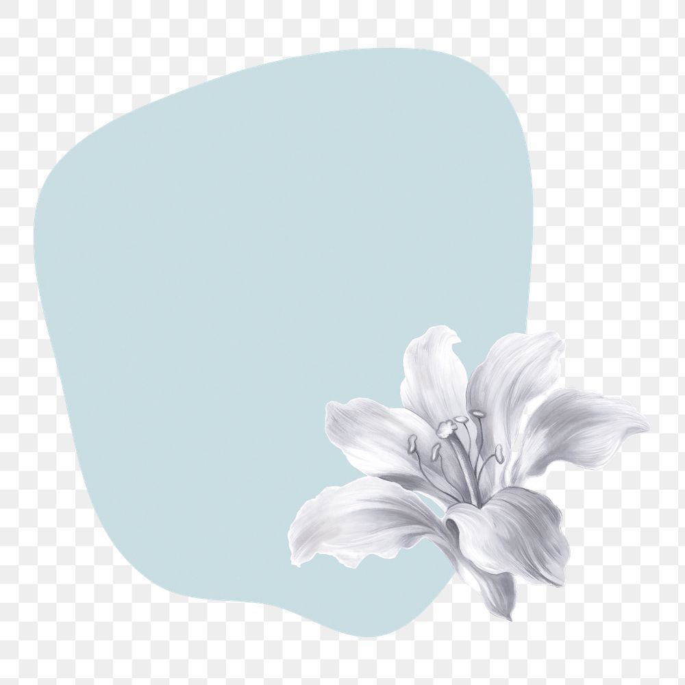 Flower png frame sticker, black & white lily, transparent design