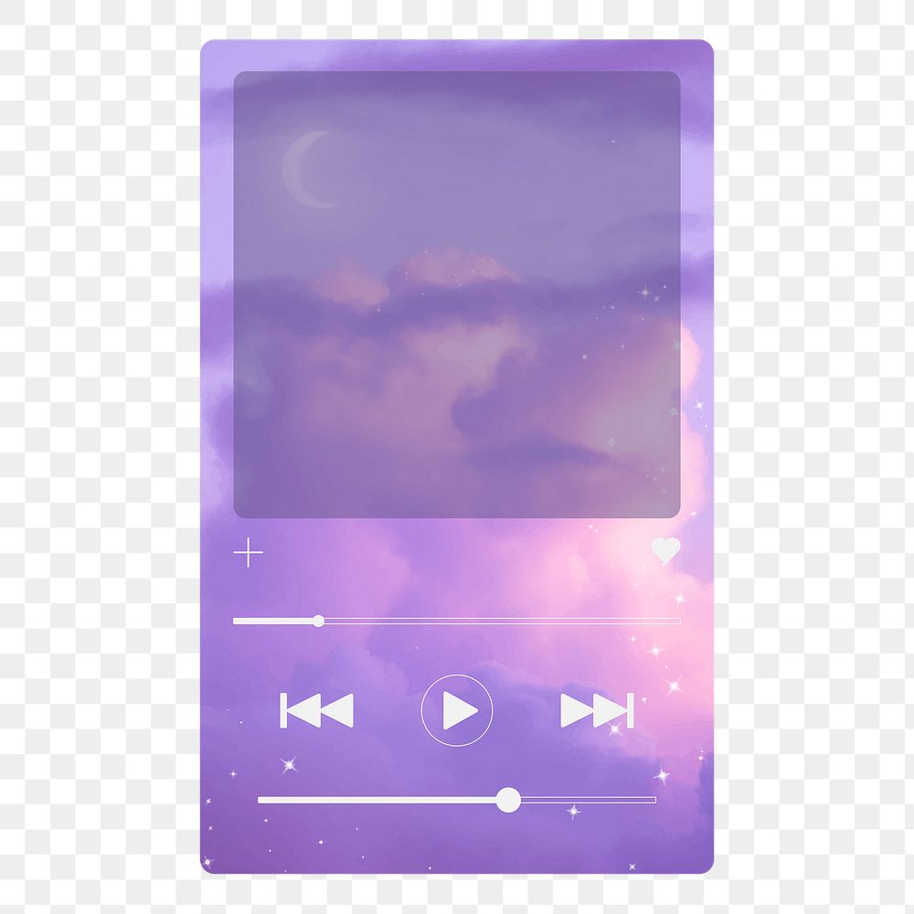 Png purple aesthetic music player screen frame, transparent background