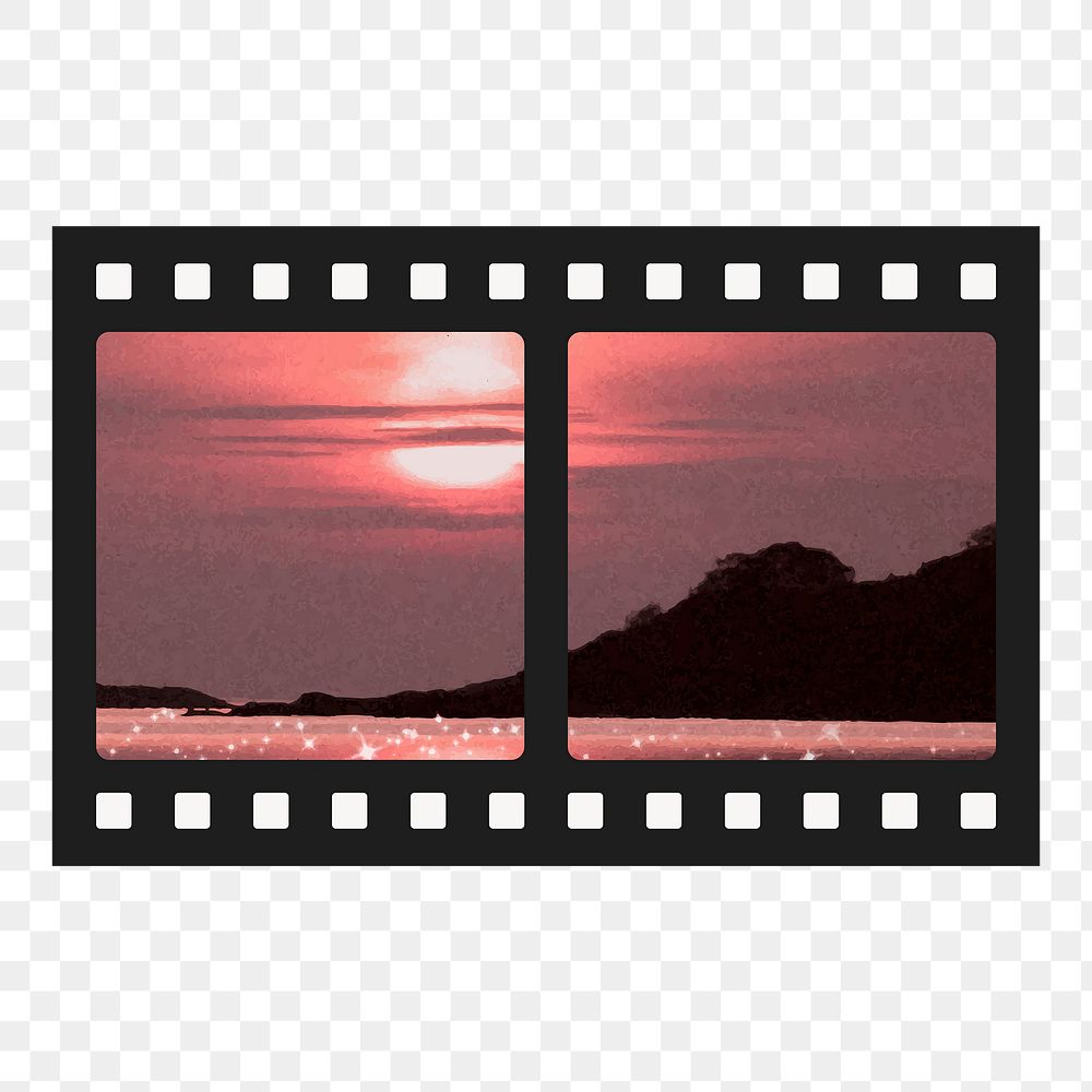 Aesthetic png slide film frame, sunset design on transparent background