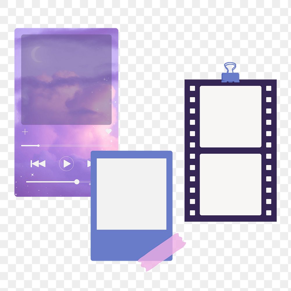 Purple aesthetic png photo frame sticker, moodboard transparent background
