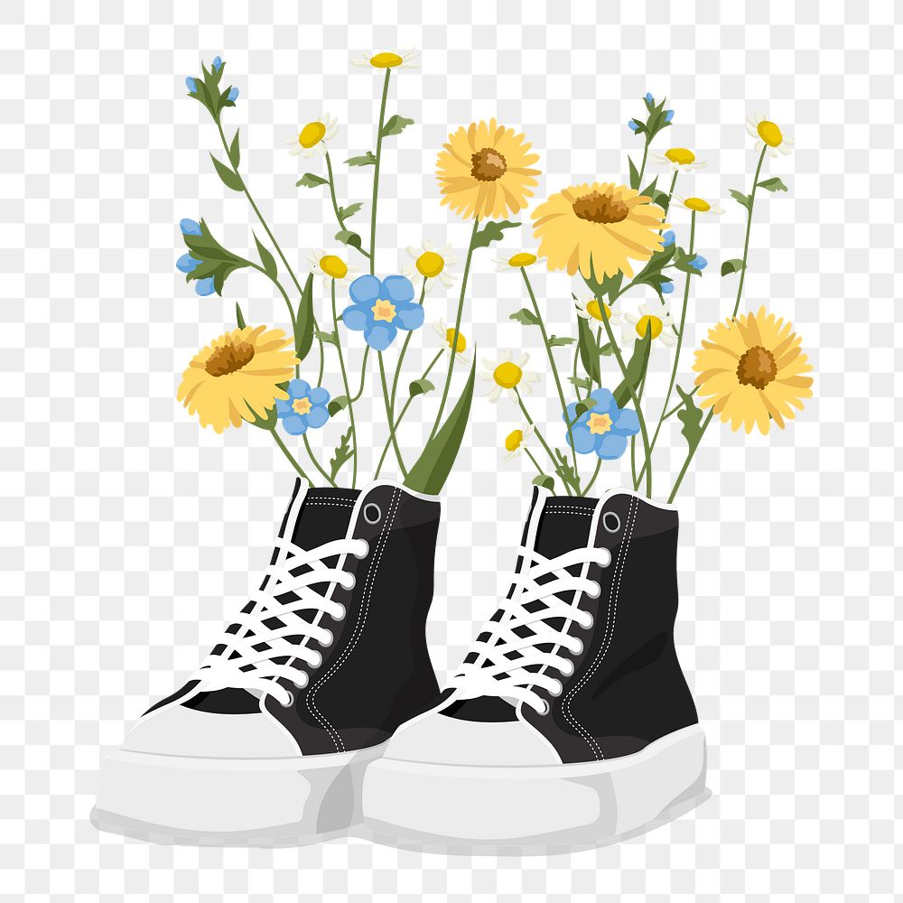 Flowers shoes png sticker, transparent background
