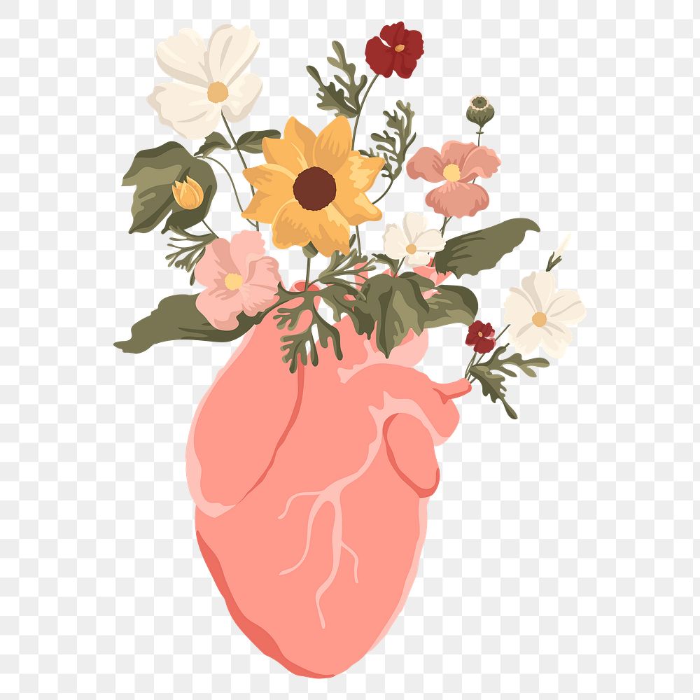 Heart flower png sticker, transparent background