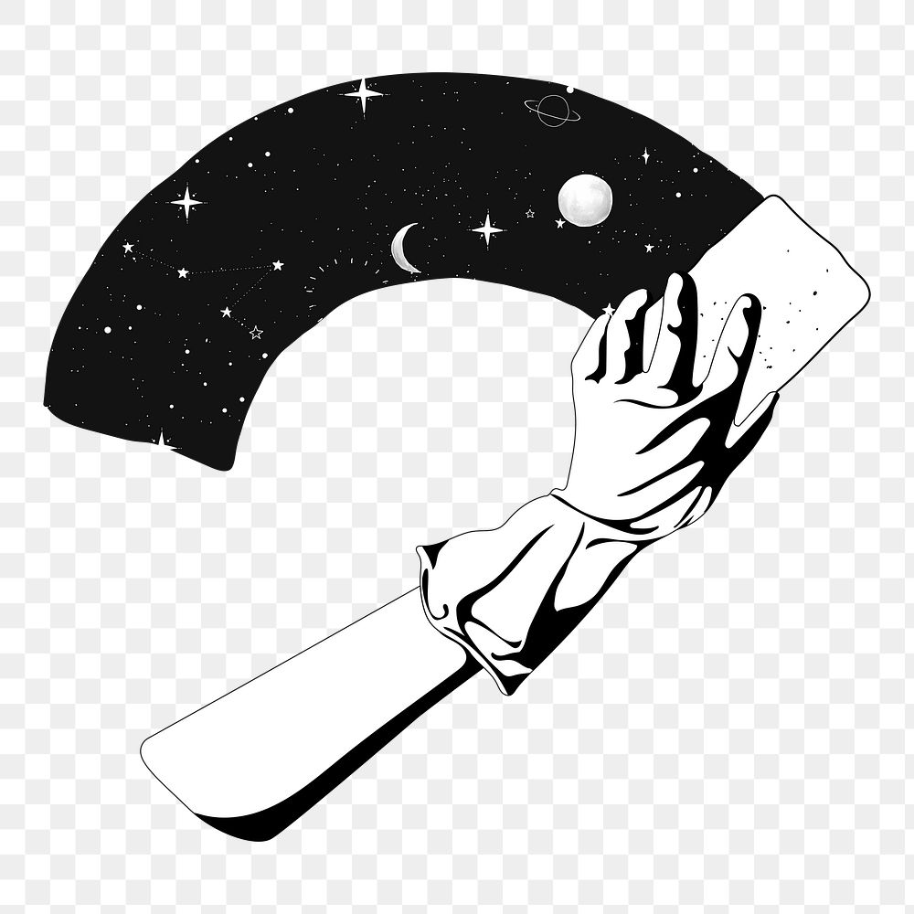 Aesthetic celestial png hand sticker, transparent background