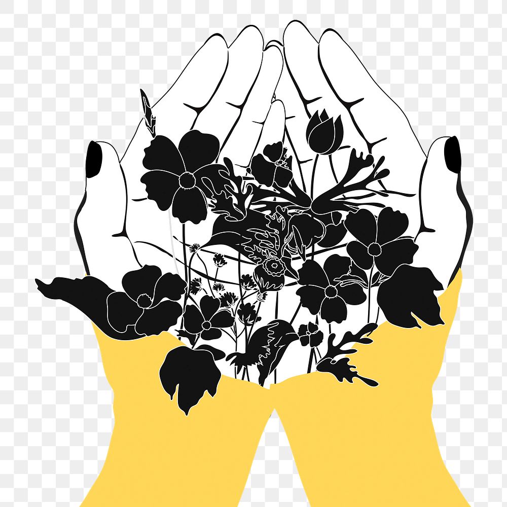 Holding flowers png sticker, transparent background