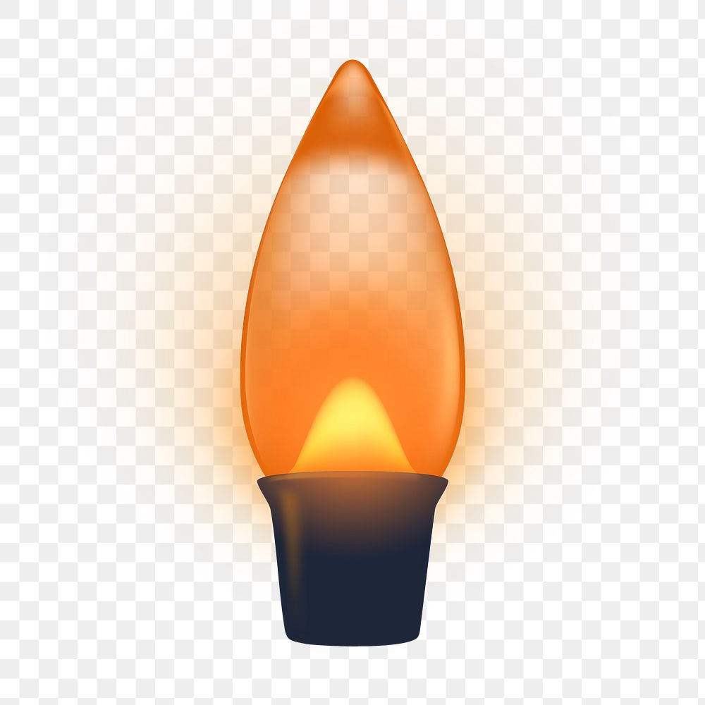 Png orange light bulb sticker, candle LED, transparent background 