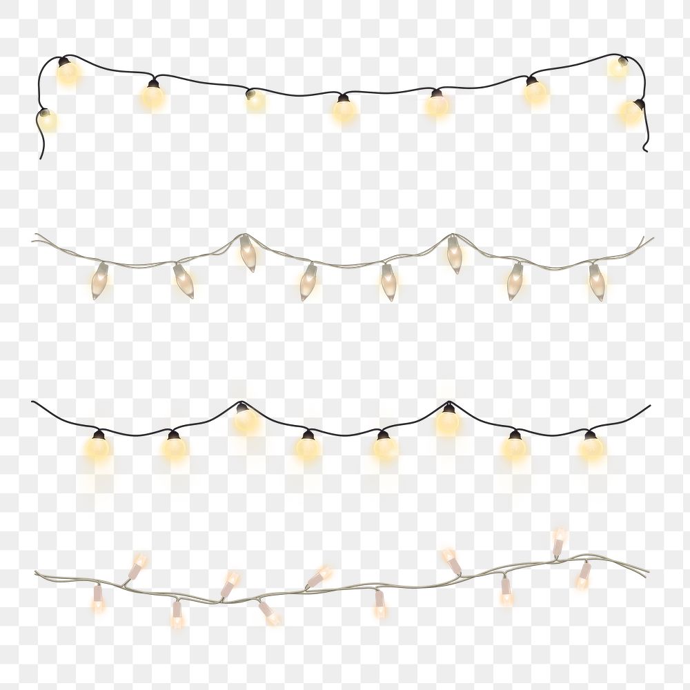 Fairy lights png sticker, festive design, transparent background set