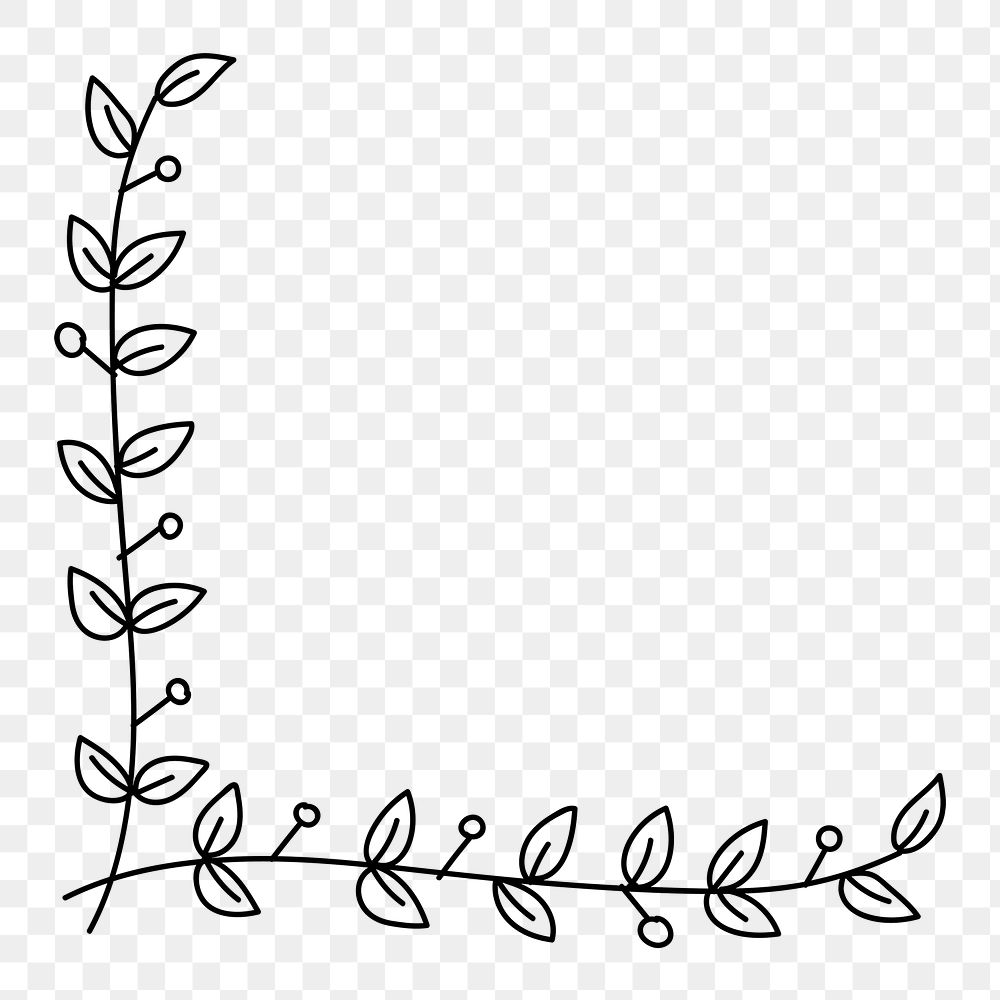 Png sticker botanical border, doodle vintage style