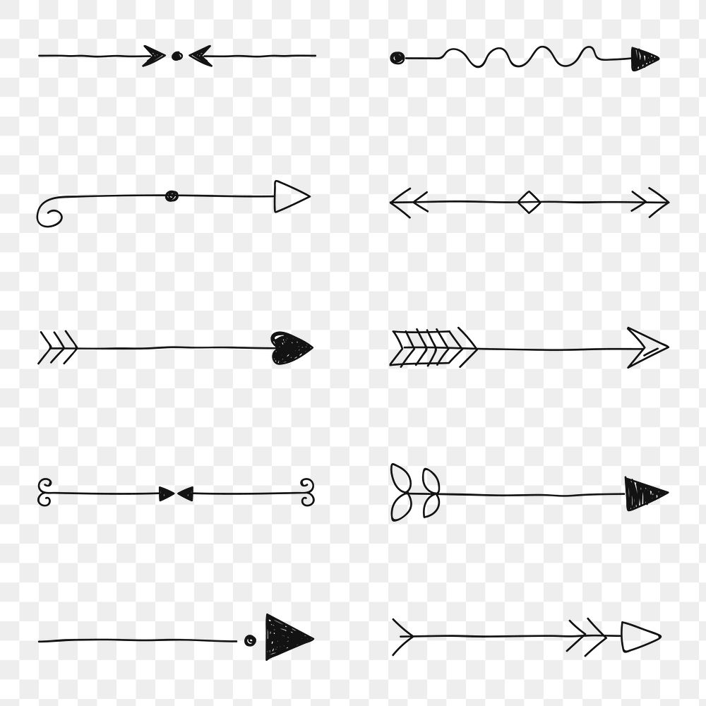 Arrow divider png, clipart doodle style set