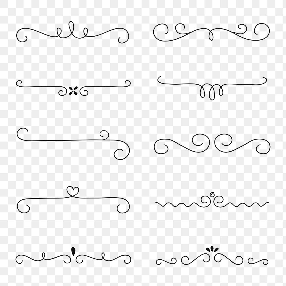 Classy scroll divider png, clipart doodle style ornament set