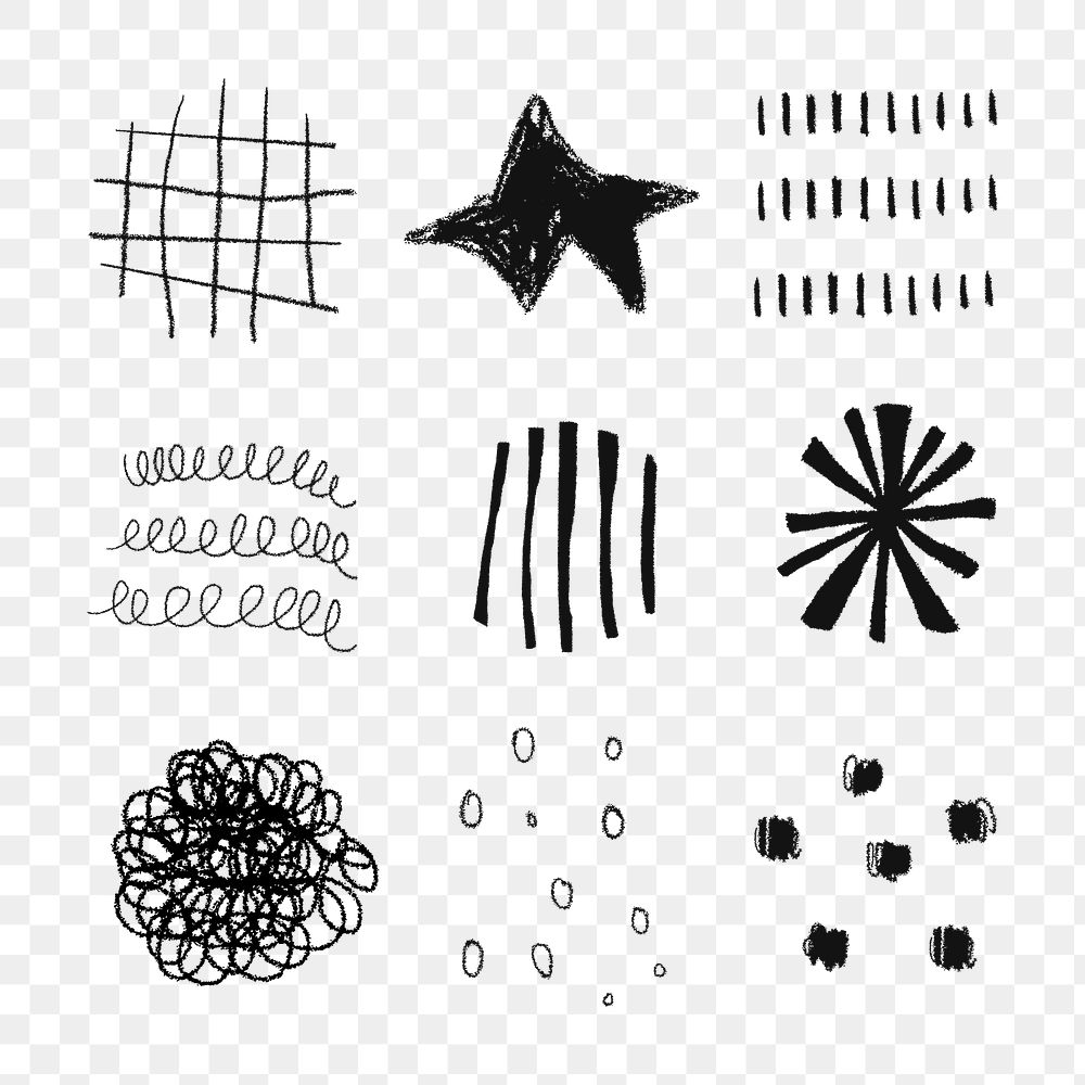 Png black abstract shape stickers set, transparent background