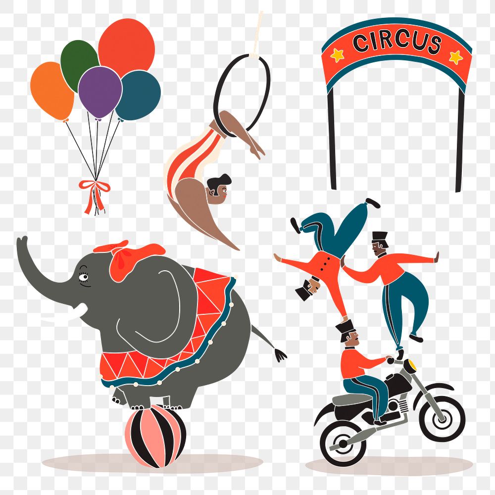 Circus performer png retro sticker set, transparent background