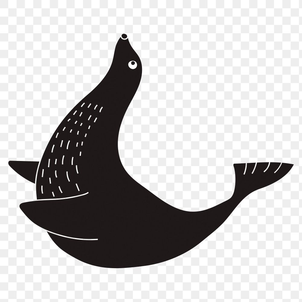 Black seal png sticker, cute animal illustration, transparent background