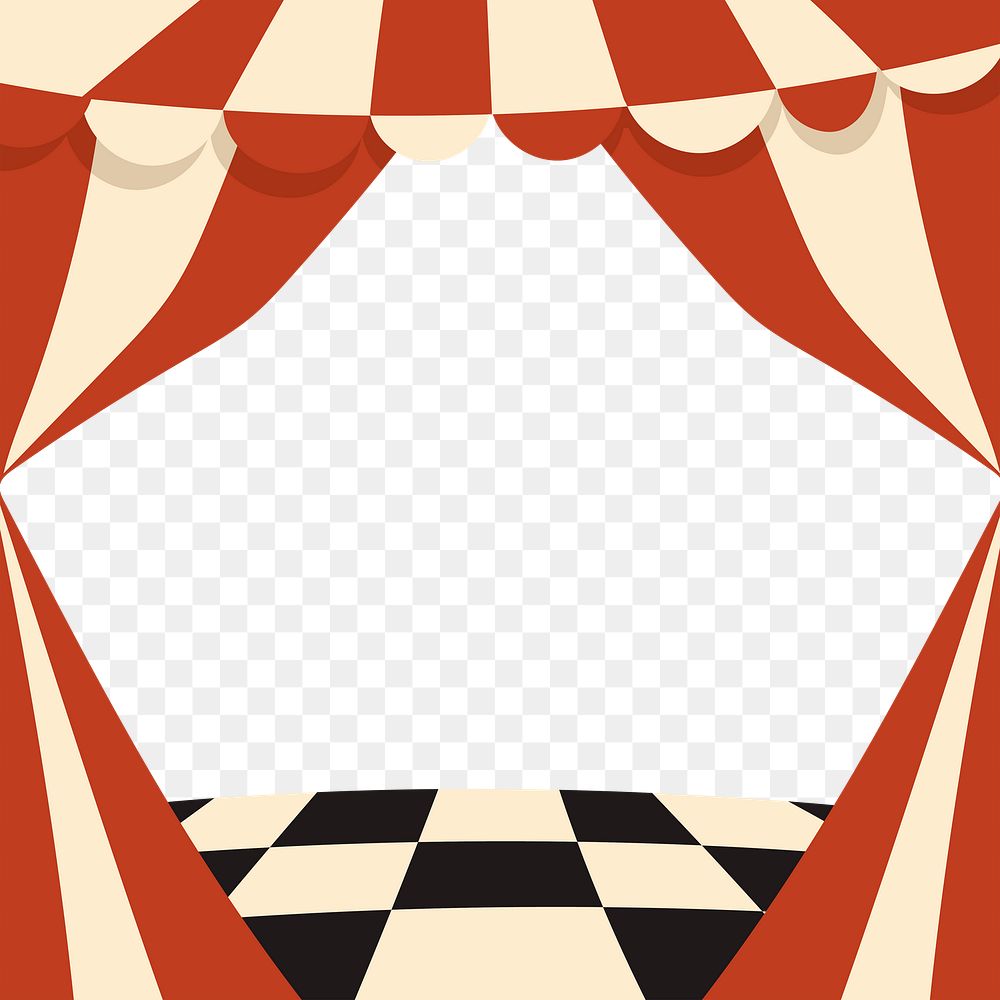 Retro red frame png, circus stage transparent background