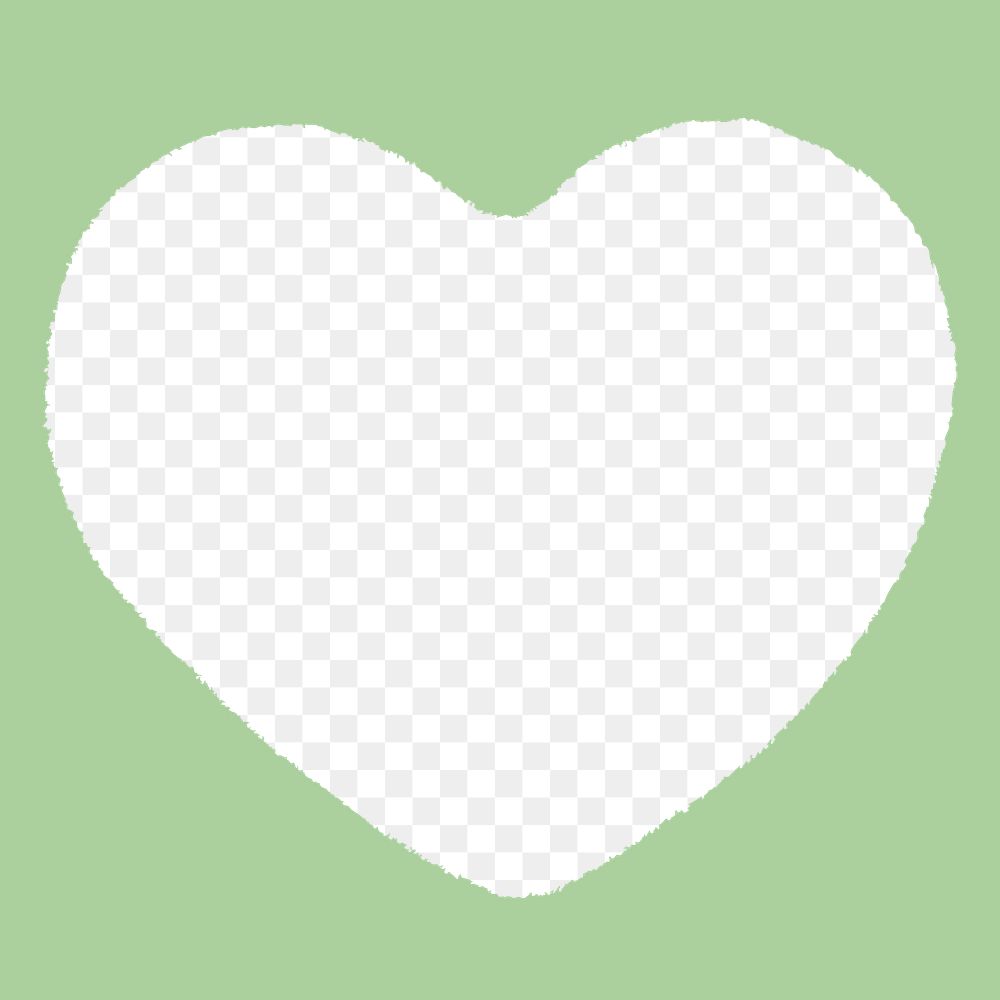 Heart shape frame png, green design, transparent background