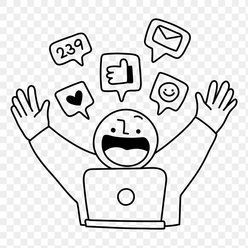 Blogger png receiving likes clipart, social media reaction cute doodle