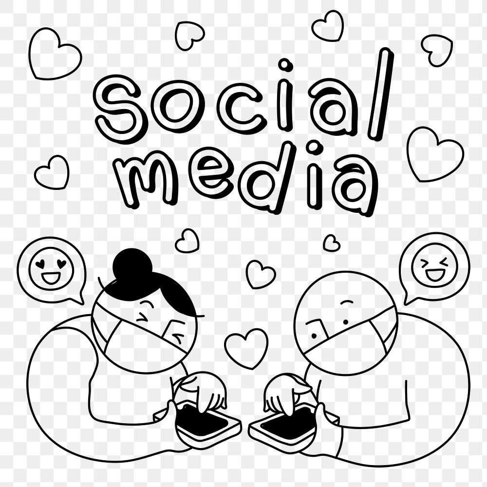 Couple texting png character clipart, online dating doodle on transparent background