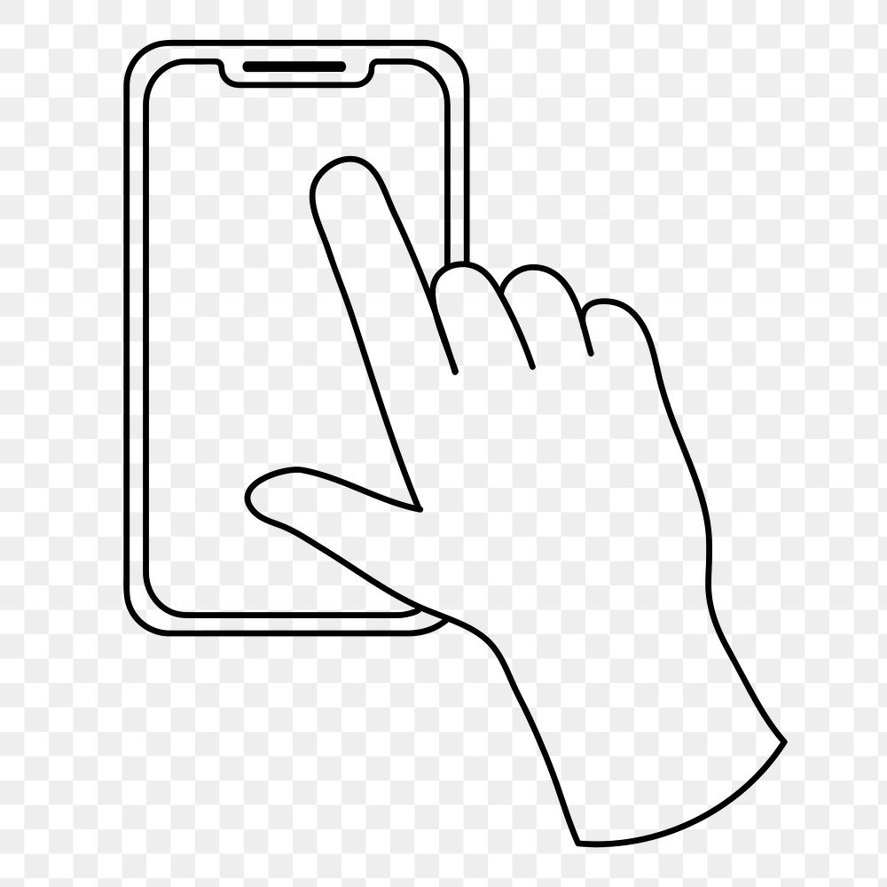 Hand png using smartphone clipart, social media doodle on transparent background