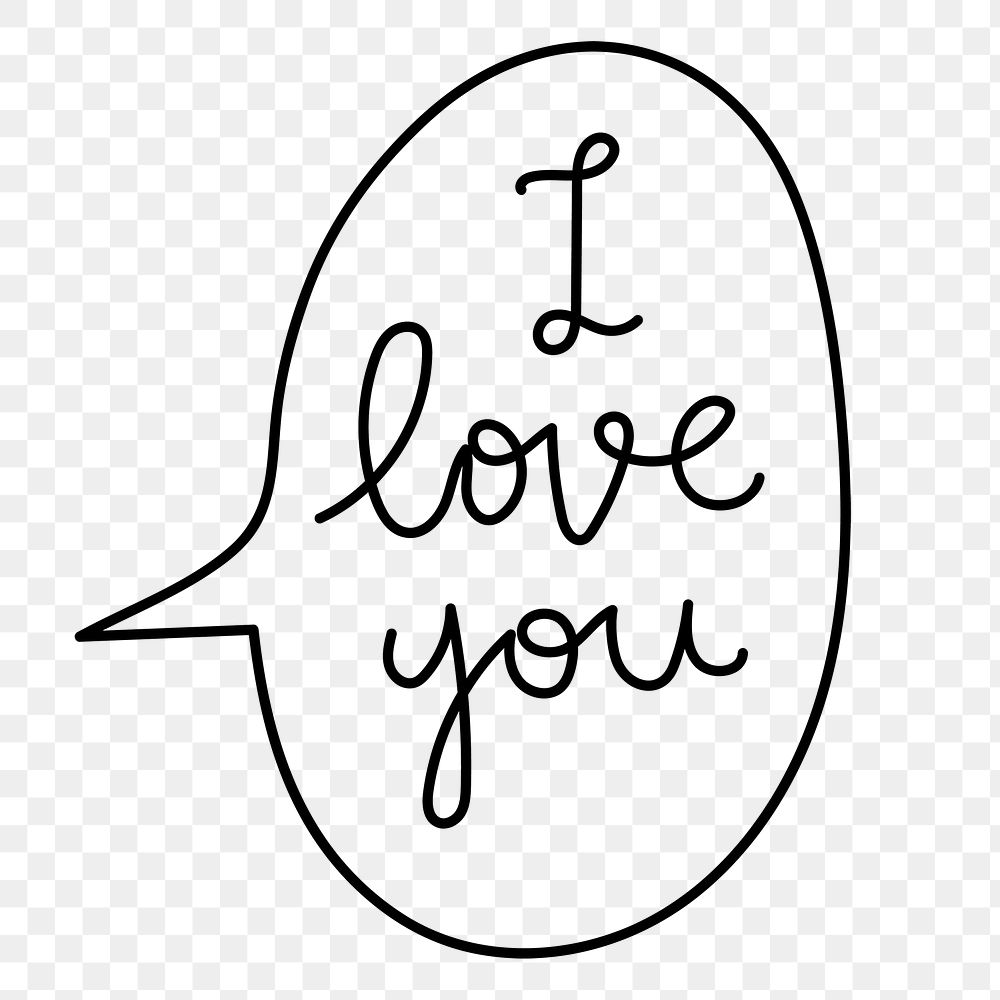 I love you png sticker, speech bubble typography on transparent background