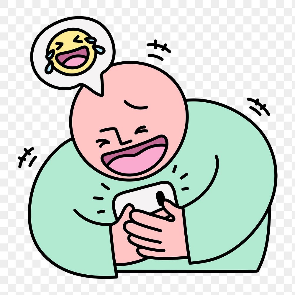Man laughing png clipart, social media entertainment doodle on transparent background