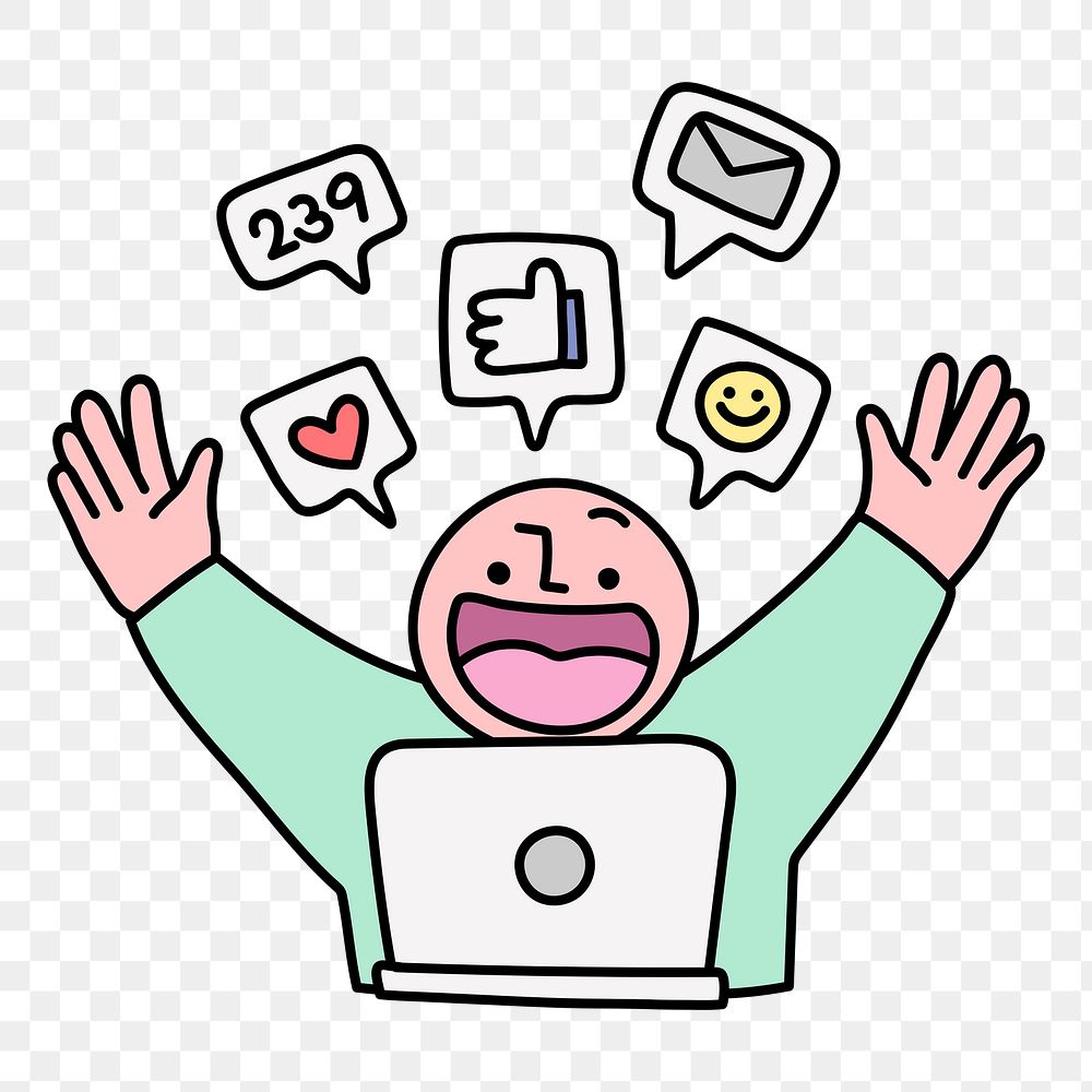 Blogger png receiving likes clipart, social media reaction cute doodle