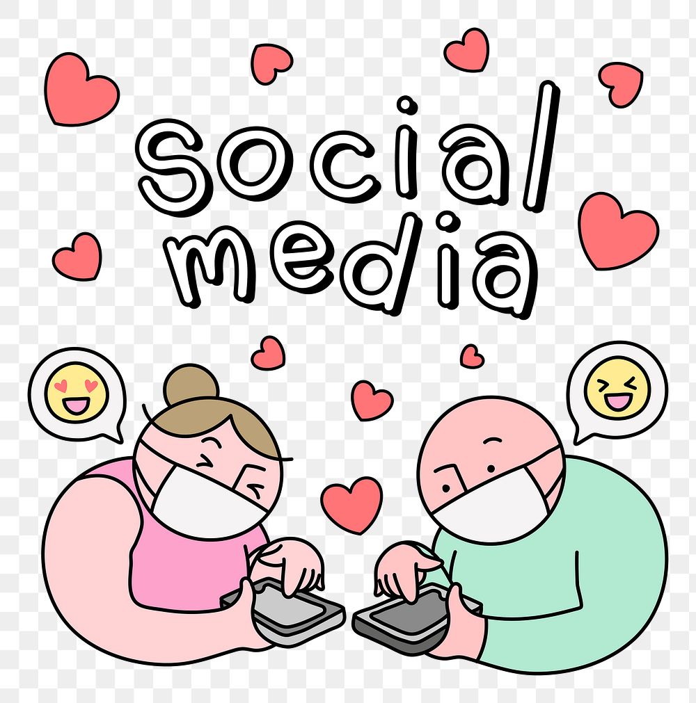 Couple texting png character clipart, online dating doodle on transparent background