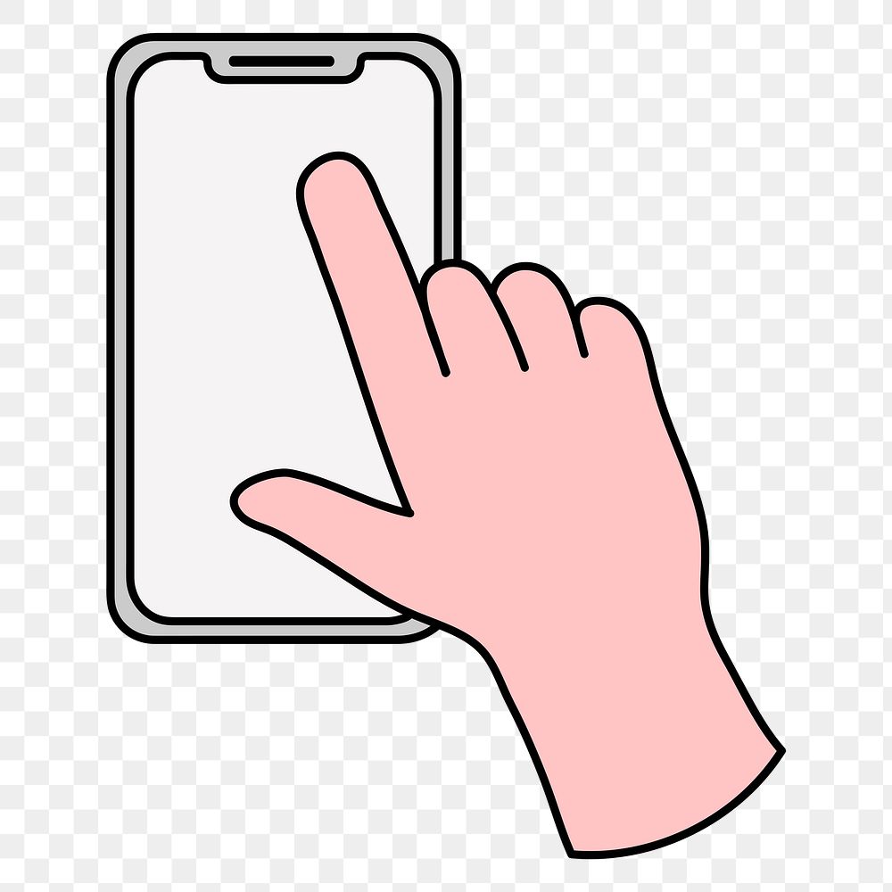 Hand png using smartphone clipart, social media doodle on transparent background
